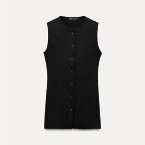 Zara Classic Black Button-Front Vest Shirt
